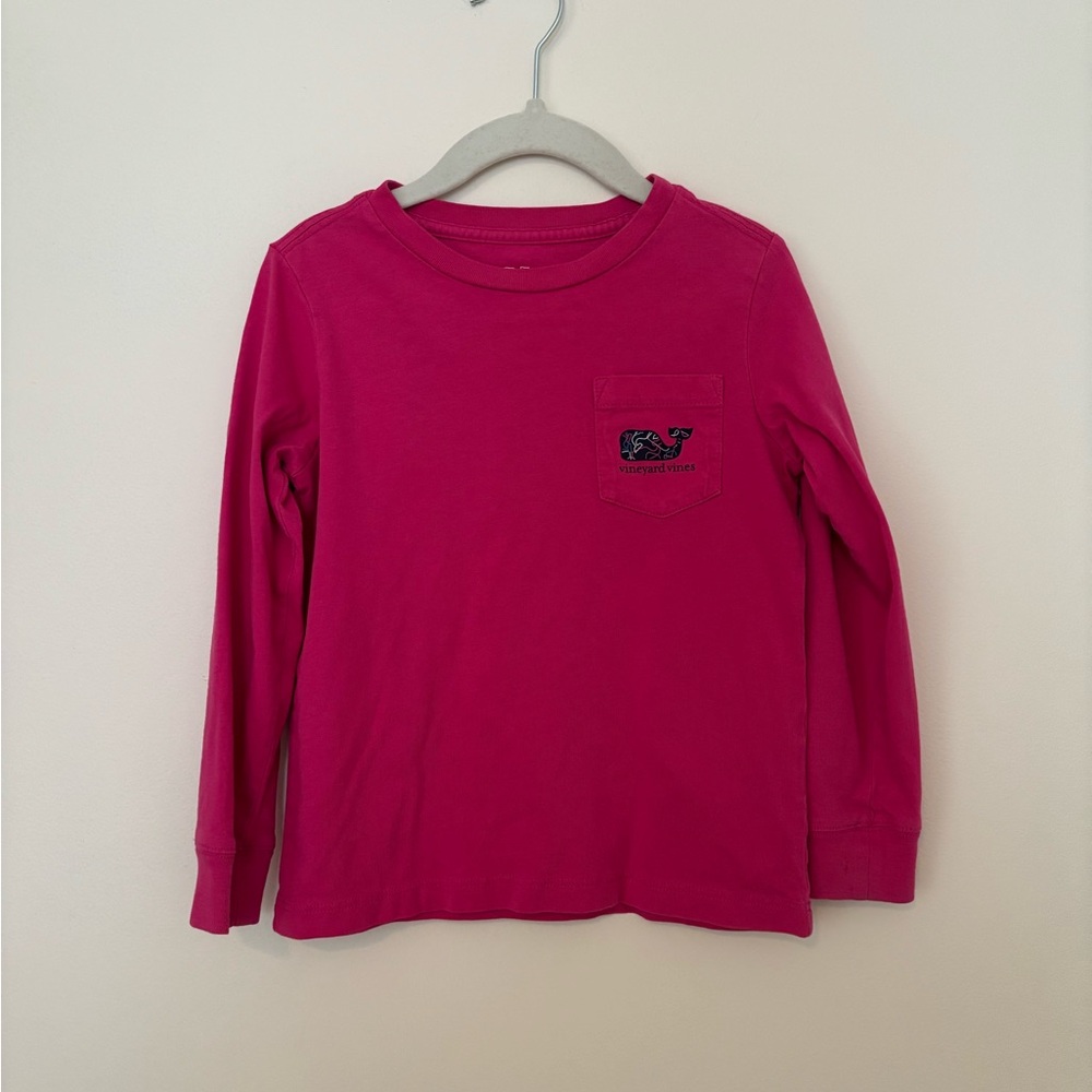 Vineyard Vines Girls Long-Sleeve Pocket Tee in Berry Pink